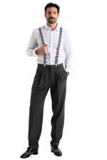 Load image into Gallery viewer, Dark Grey Pinstriped Men&#39;s Tango Pants With Three Pleats
