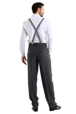 Load image into Gallery viewer, Dark Grey Pinstriped Men&#39;s Tango Pants With Three Pleats
