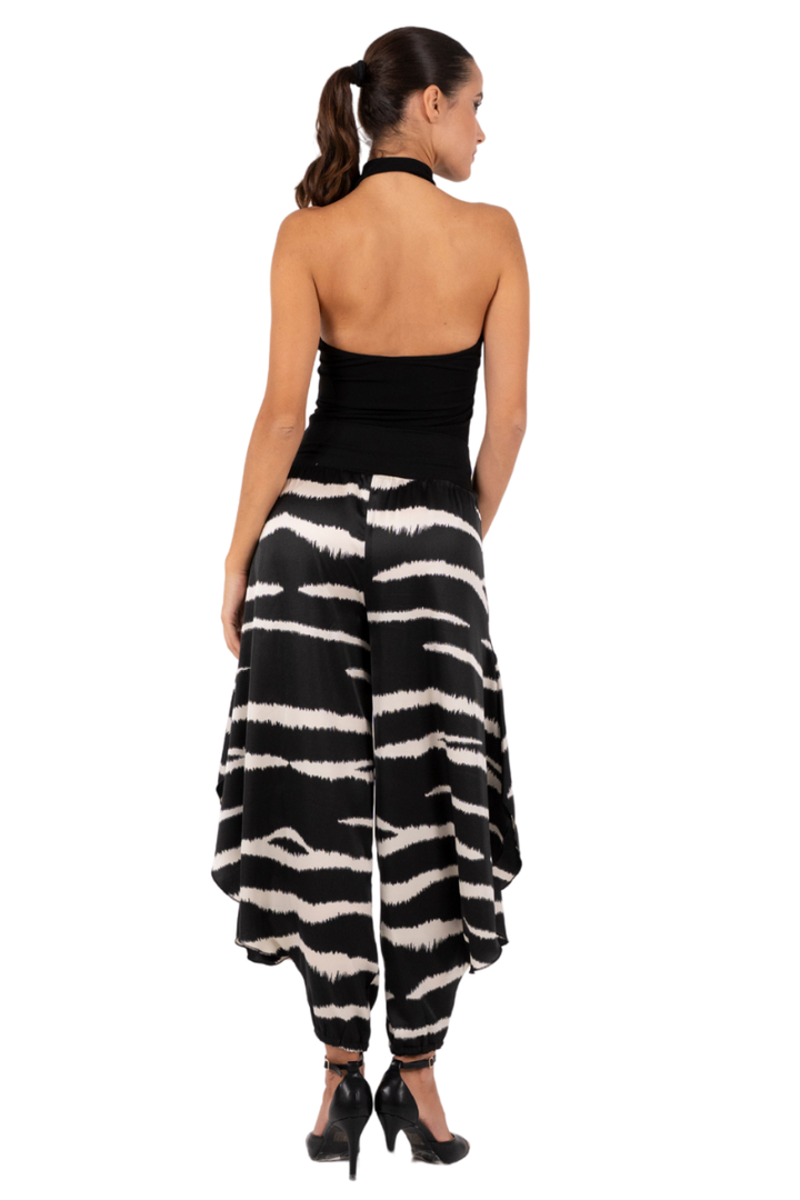 Dark Zebra Print Satin Harem Style Pants