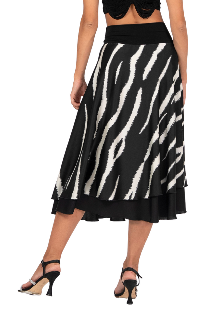 Dark Zebra Print Two-layer Satin Dance Skirt