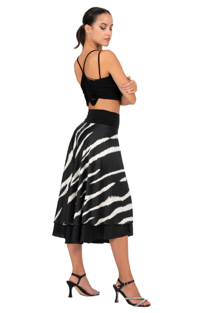 Dark Zebra Print Two-layer Satin Dance Skirt