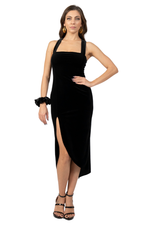 Load image into Gallery viewer, Decorative Back Velvet Dress With Curved Slit