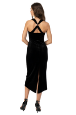 Load image into Gallery viewer, Decorative Back Velvet Dress With Curved Slit
