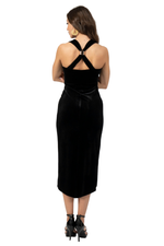 Load image into Gallery viewer, Decorative Back Velvet Dress With Curved Slit