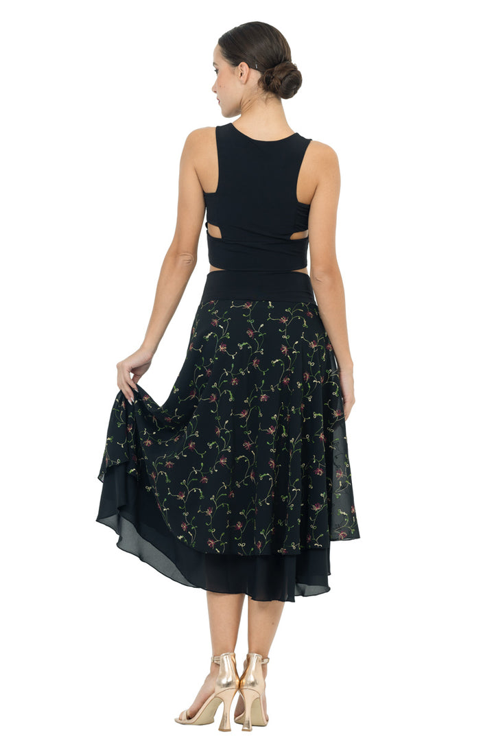Delicate Floral Embroidered Georgette Two-layer Skirt