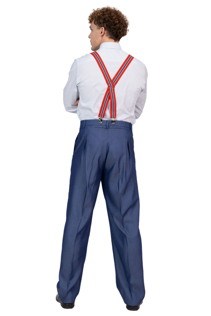 Red Men's Adjustable Suspenders With Blue Stripe