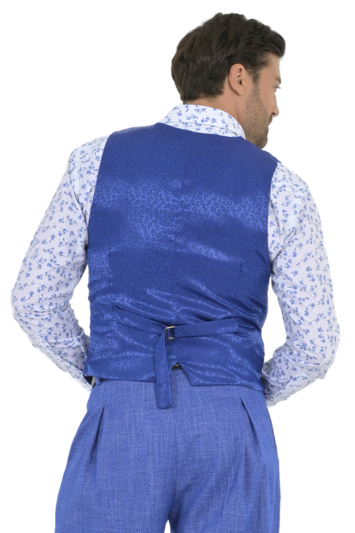 Denim Blue Tango Vest With Paisley Print Satin Back