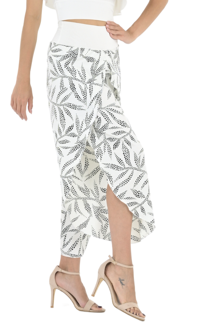 Dotted Leaf Print Wrap Tango Pants