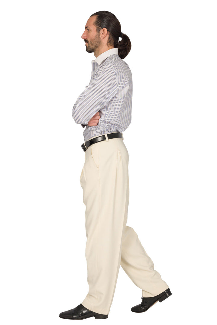 Ecru Men's Tango Pants With Front And Back Pleat