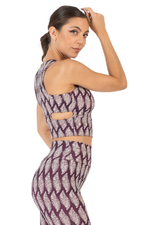 Load image into Gallery viewer, Eggplant Leaf Print Top With Side Cutouts | conDiva Active