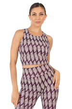 Load image into Gallery viewer, Eggplant Leaf Print Top With Side Cutouts | conDiva Active