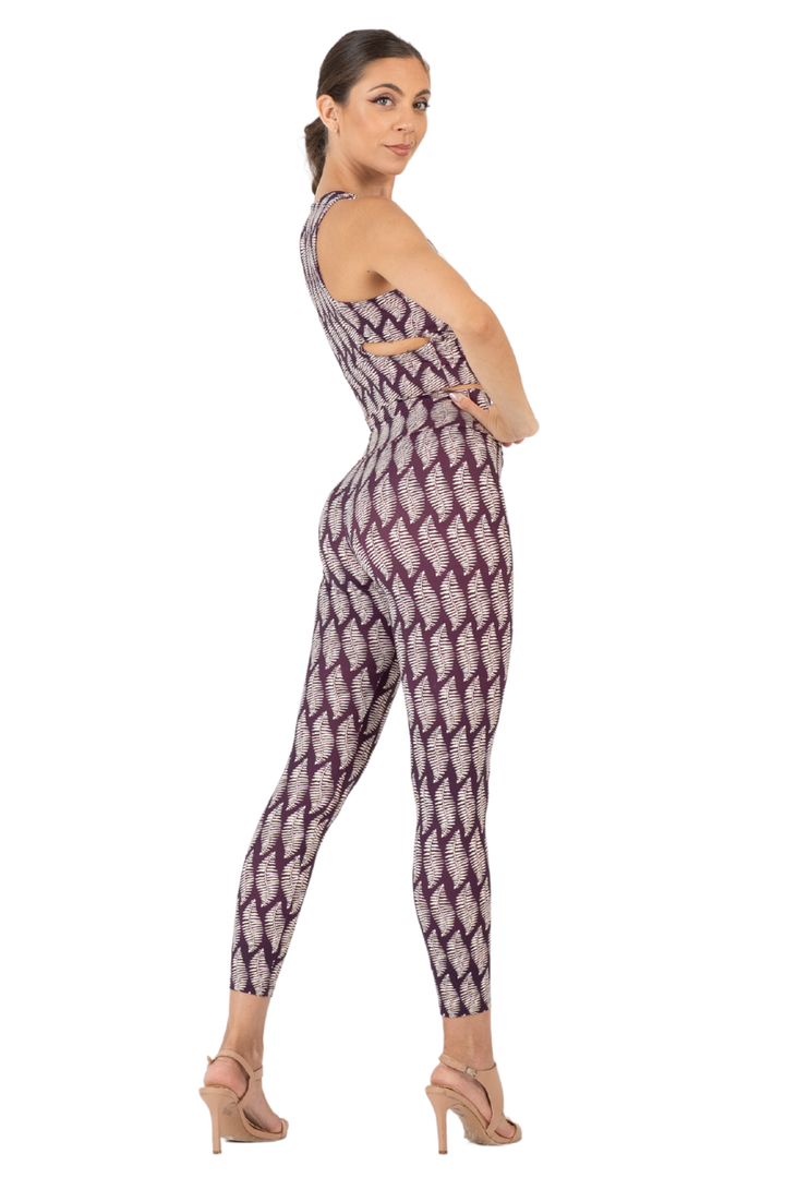Eggplant Leaf Print High-Waisted Practice Leggings | conDiva Active