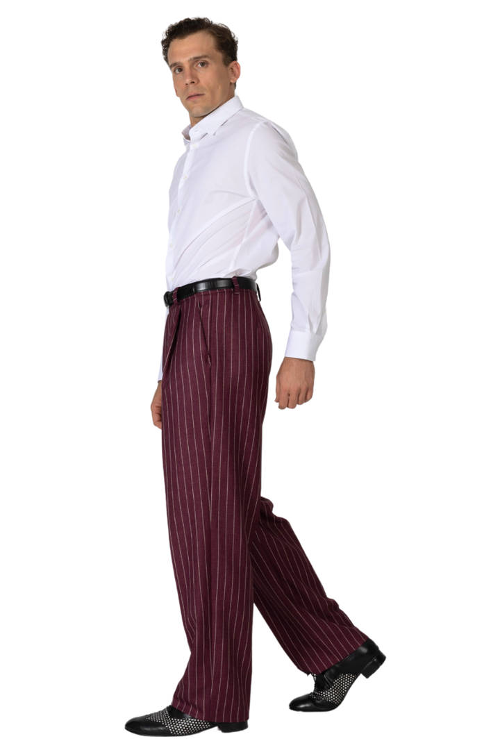 Eggplant Striped Tango Pants With Front Pleat