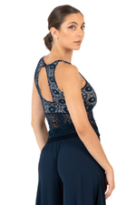 Load image into Gallery viewer, Dark Blue Lace Keyhole Tango Top (S)