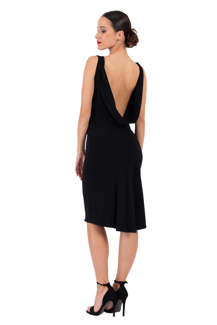 Black Tango Dance Dress with Low Draped Back conDiva Black Tango Dance Dress with Low Draped Back conDiva