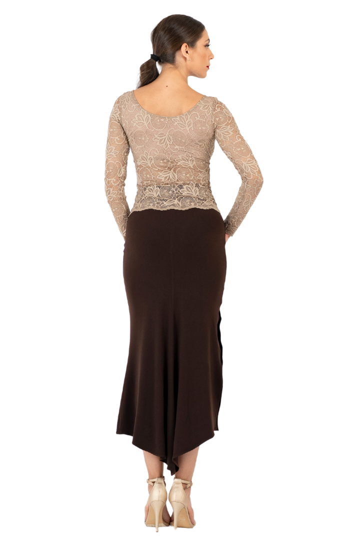 Elephant Grey Lace Blouse With Long Sleeves