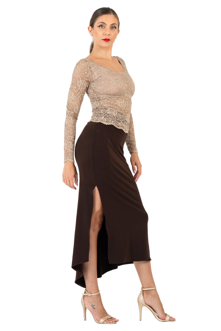 Elephant Grey Lace Blouse With Long Sleeves