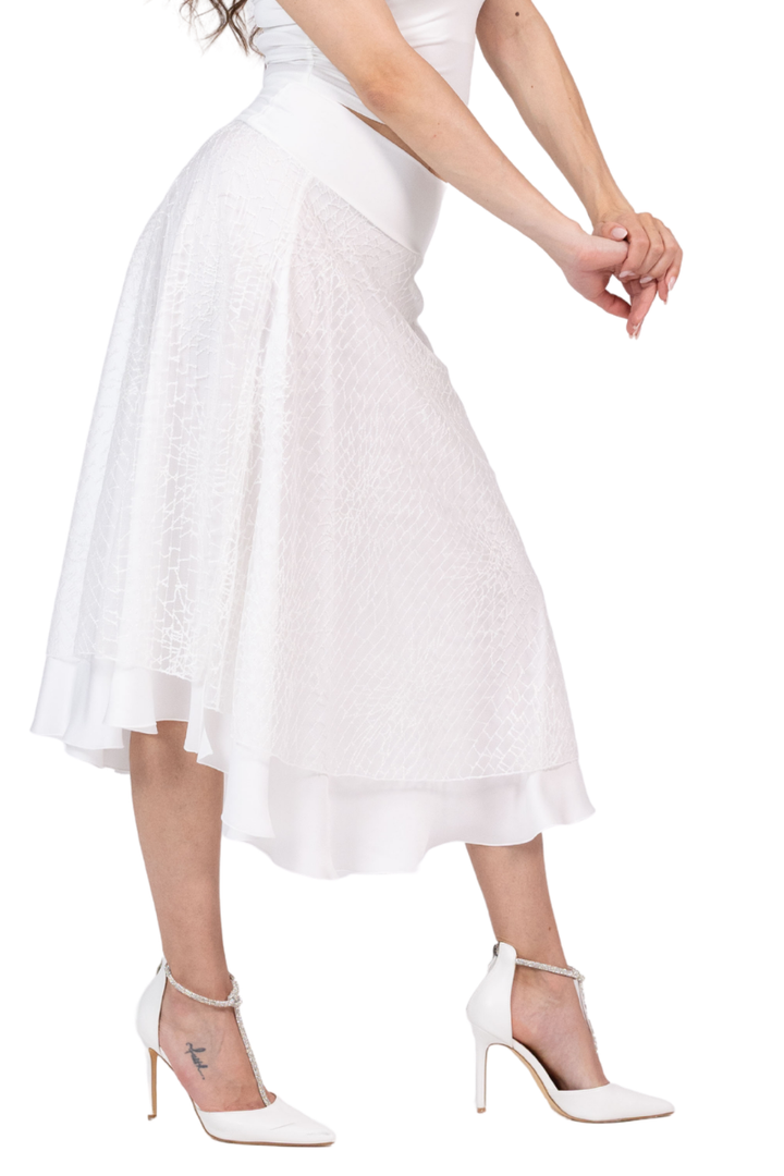Embroidered Mesh & Satin Two-Layer Skirt