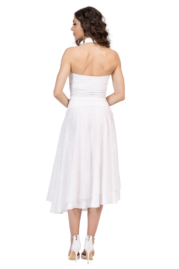 Embroidered Mesh & Satin Two-Layer Skirt