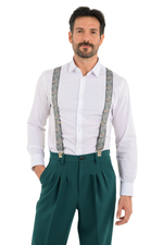 Load image into Gallery viewer, Emerald Paisley Print Men&#39;s Adjustable Suspenders
