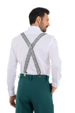 Load image into Gallery viewer, Emerald Paisley Print Men&#39;s Adjustable Suspenders
