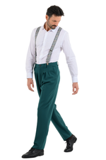 Load image into Gallery viewer, Emerald Paisley Print Men&#39;s Adjustable Suspenders
