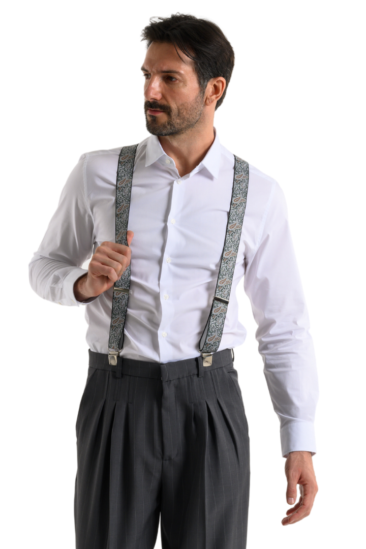 Emerald Paisley Print Men's Adjustable Suspenders