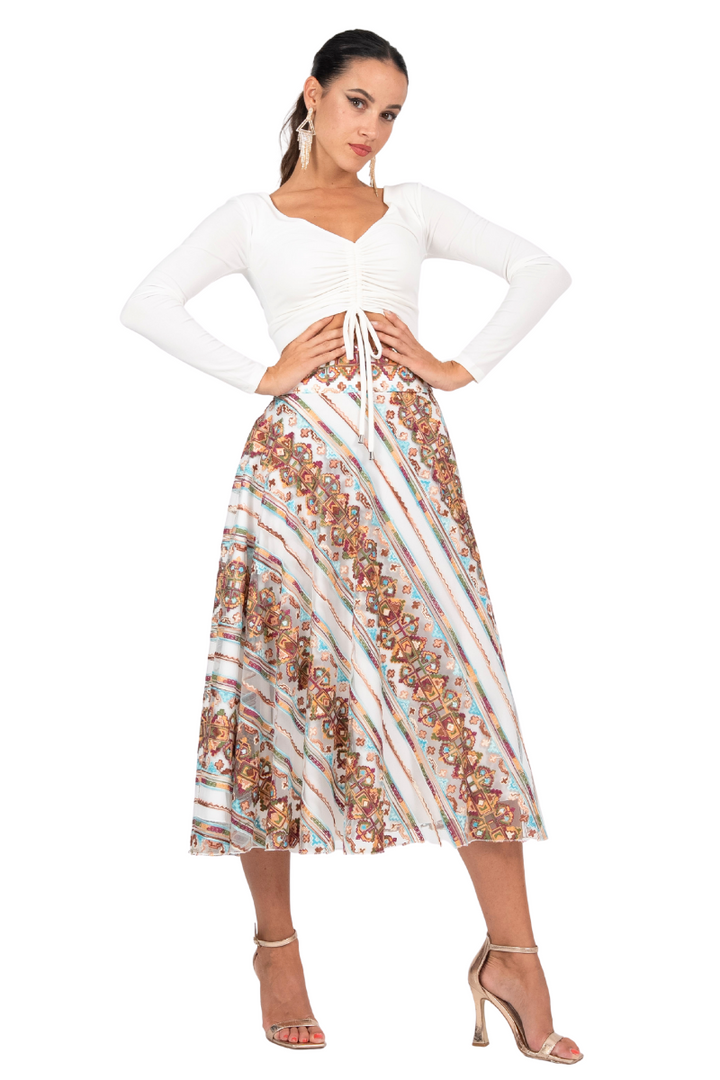 Ethnic Embroidered A-Line Midi Skirt