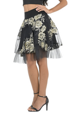 Load image into Gallery viewer, Gold Floral Embroidered Tulle Above-Knee Skirt
