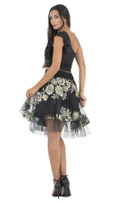 Load image into Gallery viewer, Gold Floral Embroidered Tulle Above-Knee Skirt
