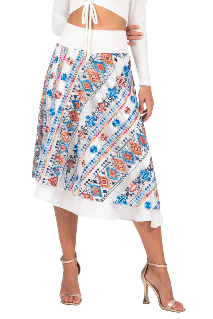 Ethnic Embroidered Two-layer Satin Dance Skirt
