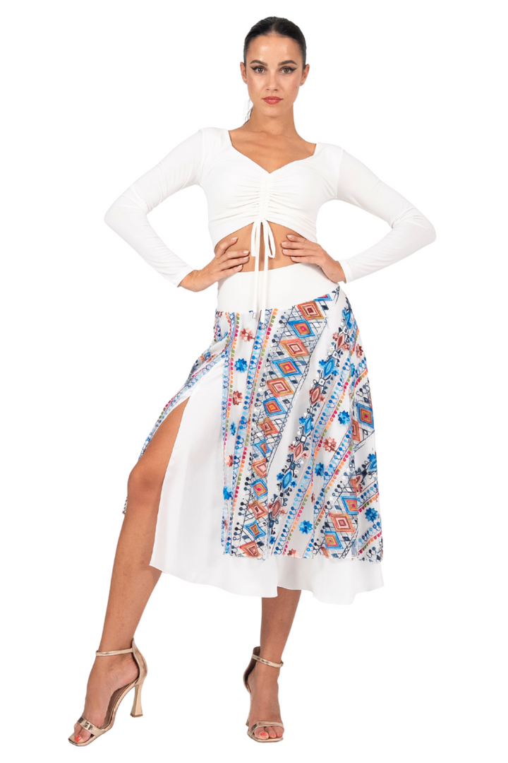 Ethnic Embroidered Two-layer Satin Dance Skirt