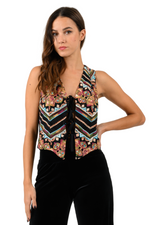 Load image into Gallery viewer, Ethnic Stitch Print Vest With Bow Tie Details
