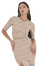 Load image into Gallery viewer, Knit Pastel Waist Tie Crop Top With Elbow Sleeves
