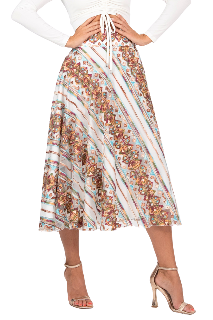 Ethnic Embroidered A-Line Midi Skirt