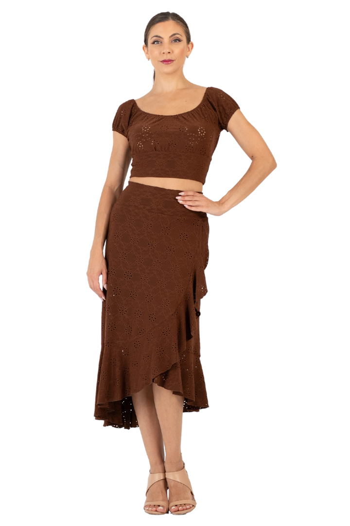 Eyelet Viscose Off The Shoulder Crop Top