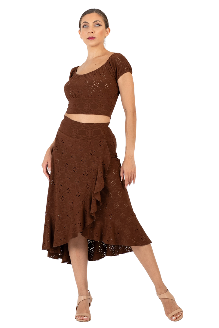 Eyelet Viscose Off The Shoulder Crop Top