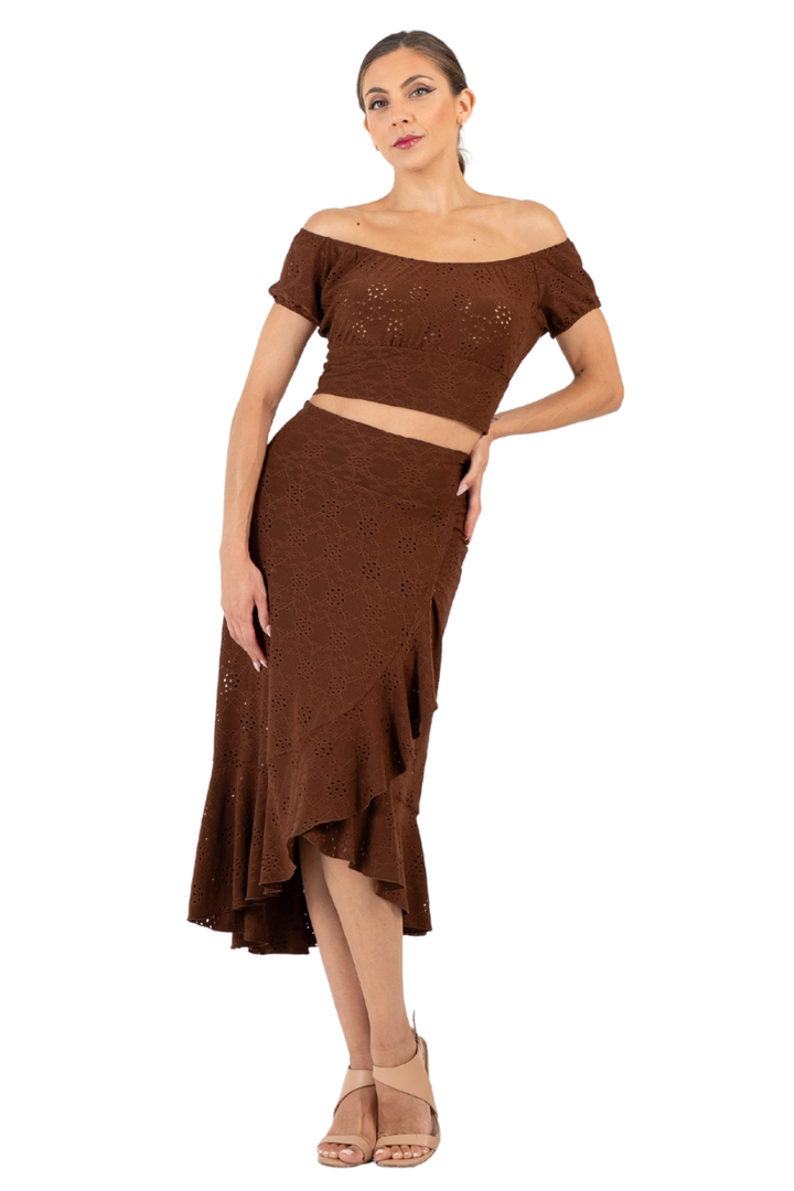 Eyelet Viscose Off The Shoulder Crop Top