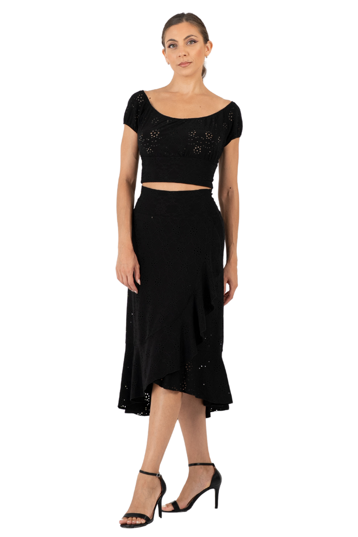 Eyelet Viscose Off The Shoulder Crop Top
