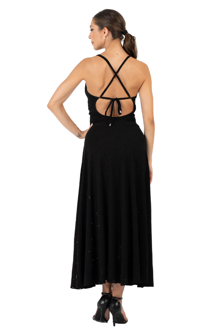 Eyelet Viscose Open Back Maxi Dress