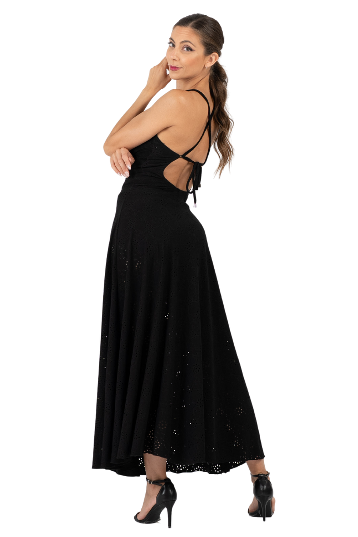 Eyelet Viscose Open Back Maxi Dress