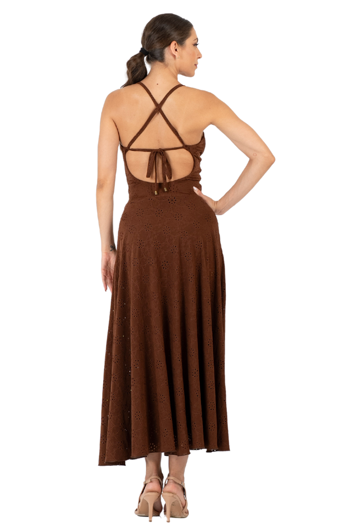 Eyelet Viscose Open Back Maxi Dress