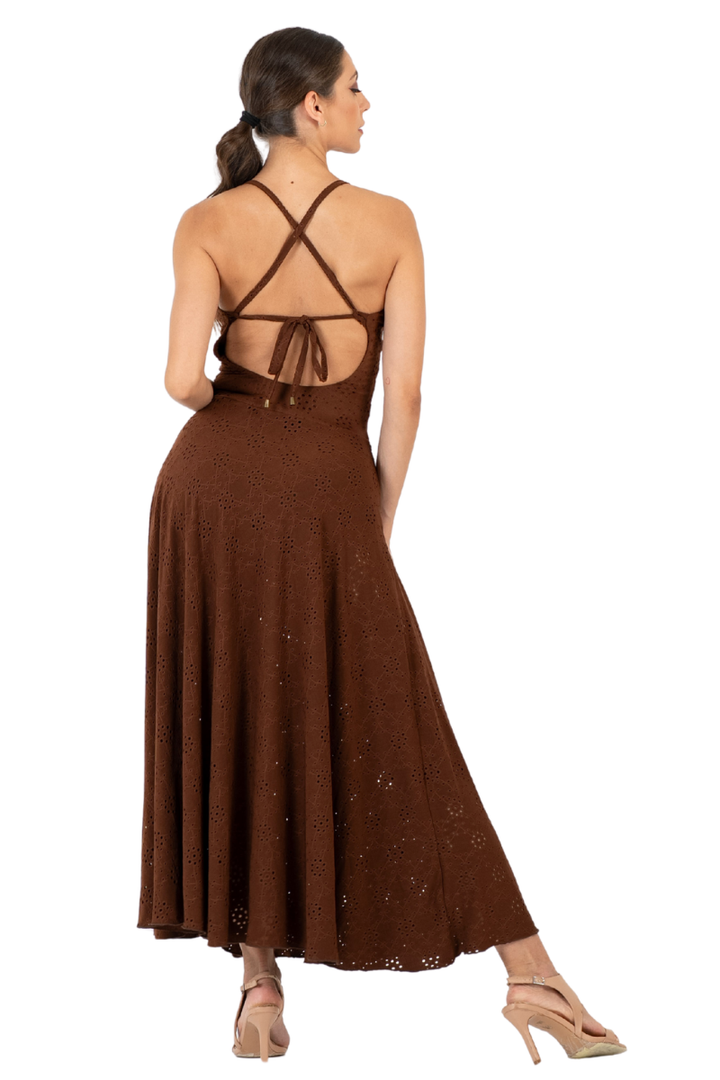 Eyelet Viscose Open Back Maxi Dress