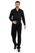 Load image into Gallery viewer, Black Satin Men&#39;s Tango Pants With Two Pleats
