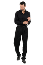 Load image into Gallery viewer, Black Satin Men&#39;s Tango Pants With Two Pleats
