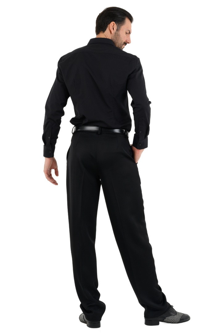 Black Satin Men's Tango Pants With Two Pleats