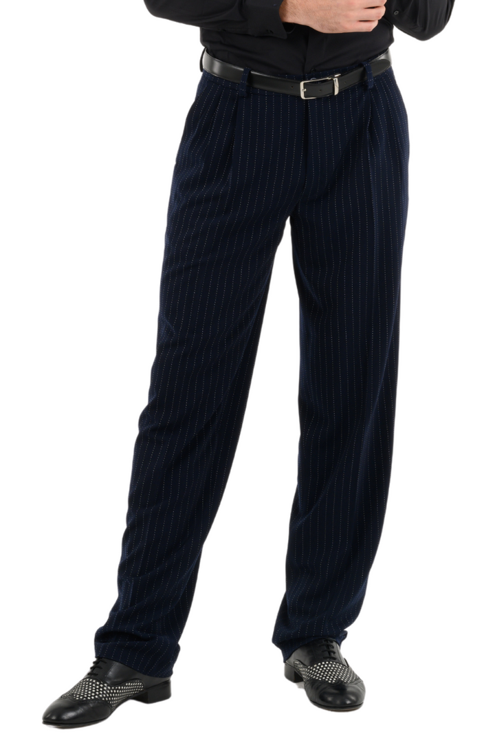 Dark Blue Pinstripe Tango Pants With Two Pleats