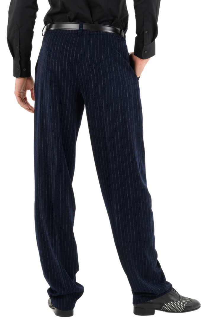 Dark Blue Pinstripe Tango Pants With Two Pleats