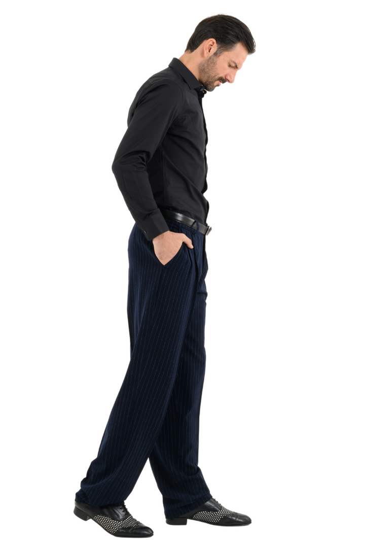 Dark Blue Pinstripe Tango Pants With Two Pleats