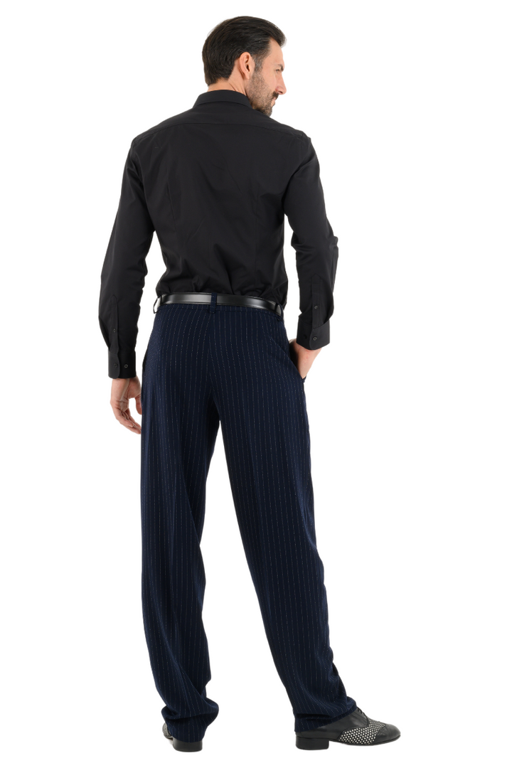 Dark Blue Pinstripe Tango Pants With Two Pleats